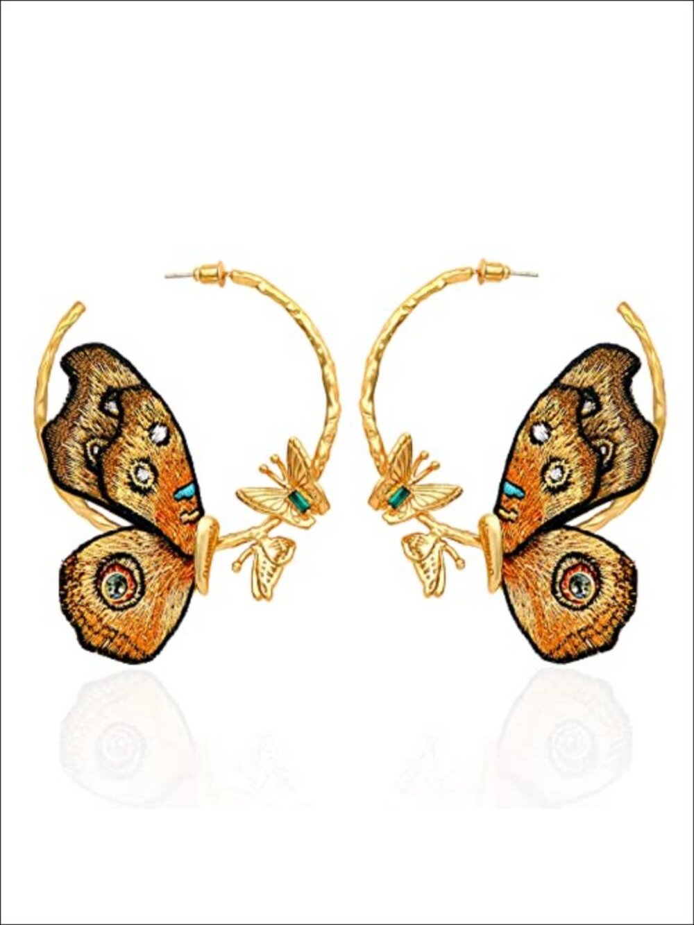 24K Gold Plated Hoop Earrings Dangle Butterfly Wings 925 Silver Needle